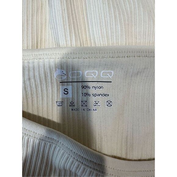 OQQ Light Yellow Ribbed Square Neck Bodysuit Size Small - Picture 7 of 8